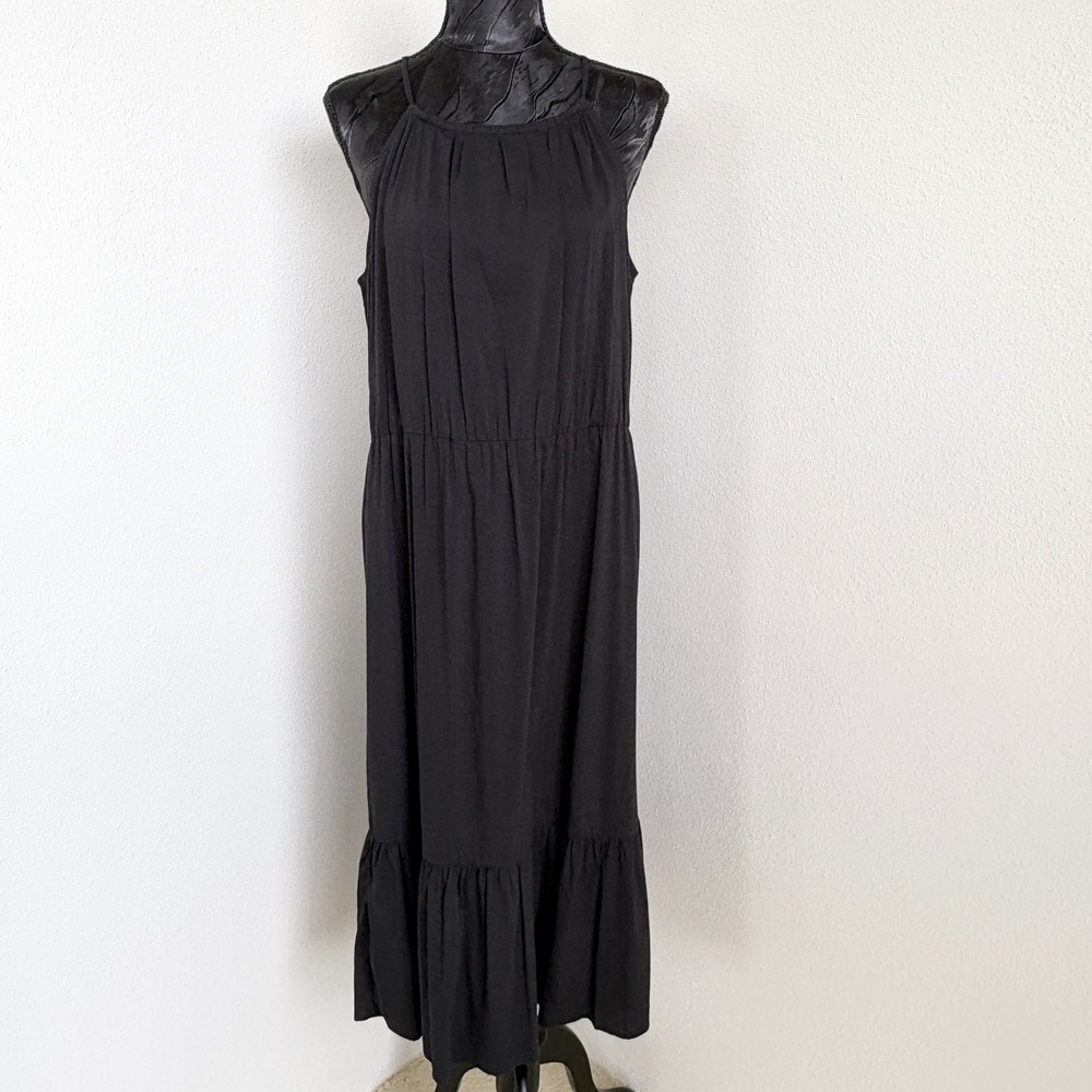Banana Republic Tiered Midi Dress Sleeveless Womens XL Black‎